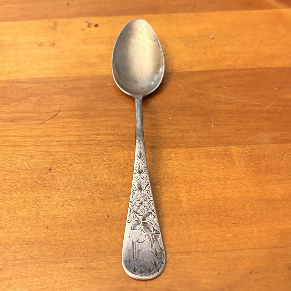 Whiting Antique Lily‎ Engraved Teaspoon Sterling Silver 1882 Monogram H 5 7/8"